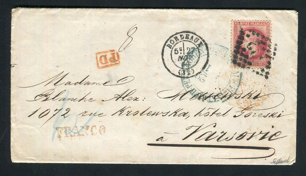 法國 1869 - 從波爾多到華沙的精美且罕見的信件，編號為 32 #1.1