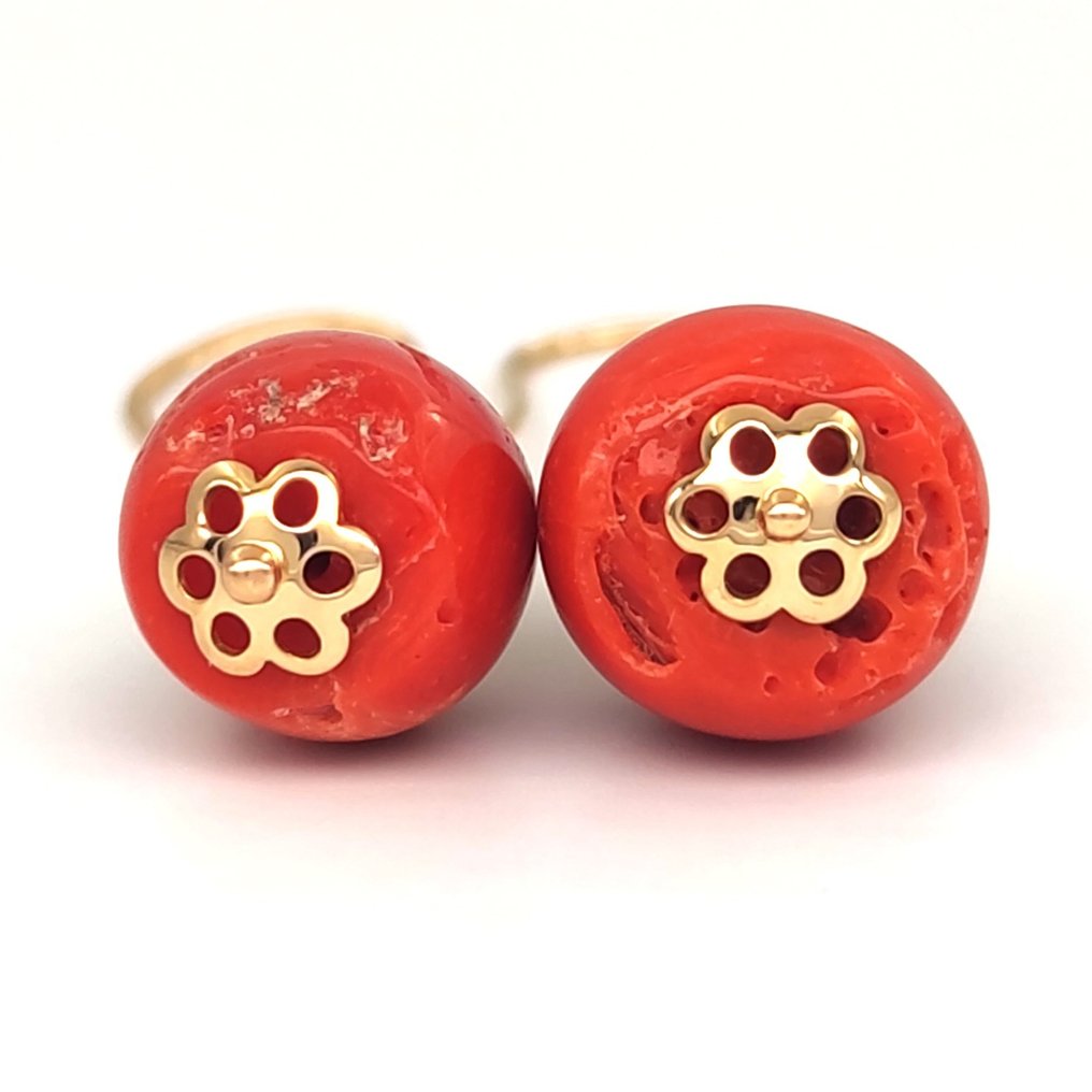 Earrings - 18 kt. Yellow gold Coral #2.1