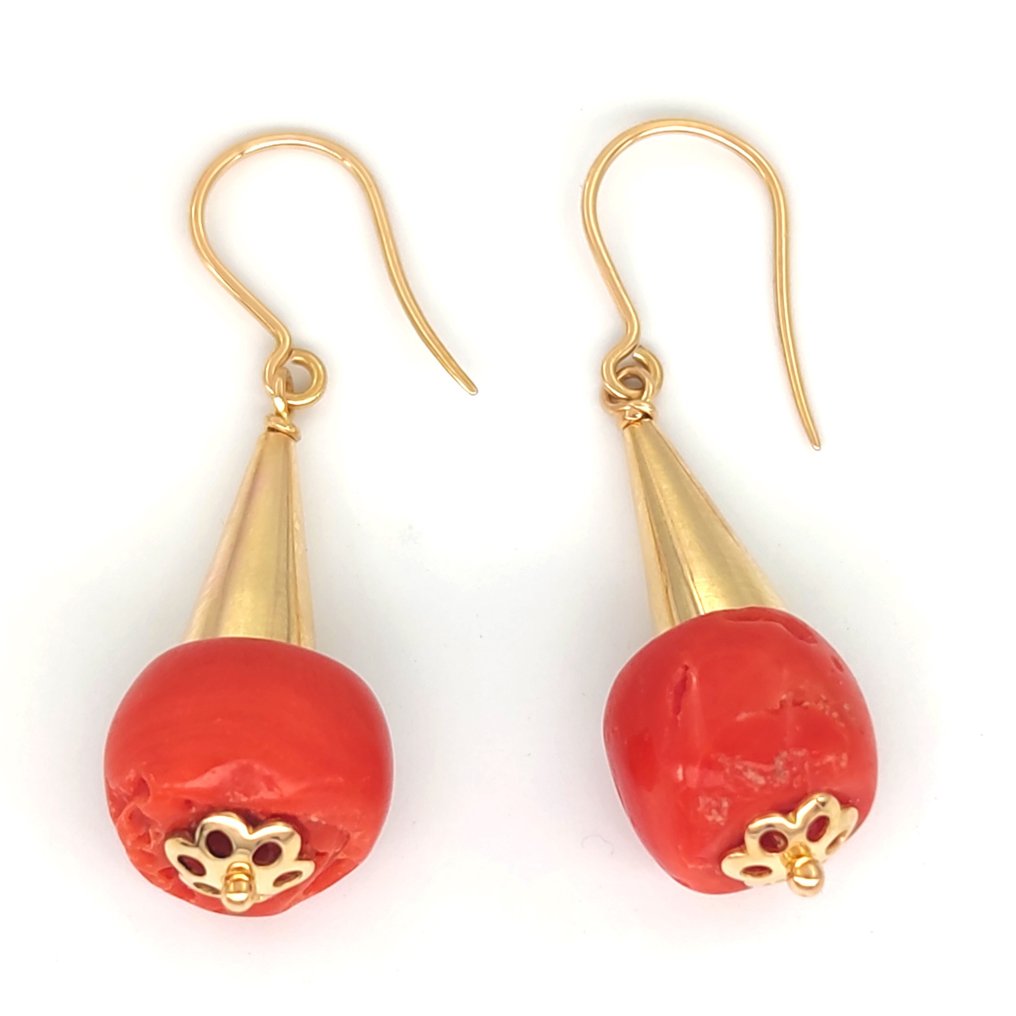 Earrings - 18 kt. Yellow gold Coral #1.2