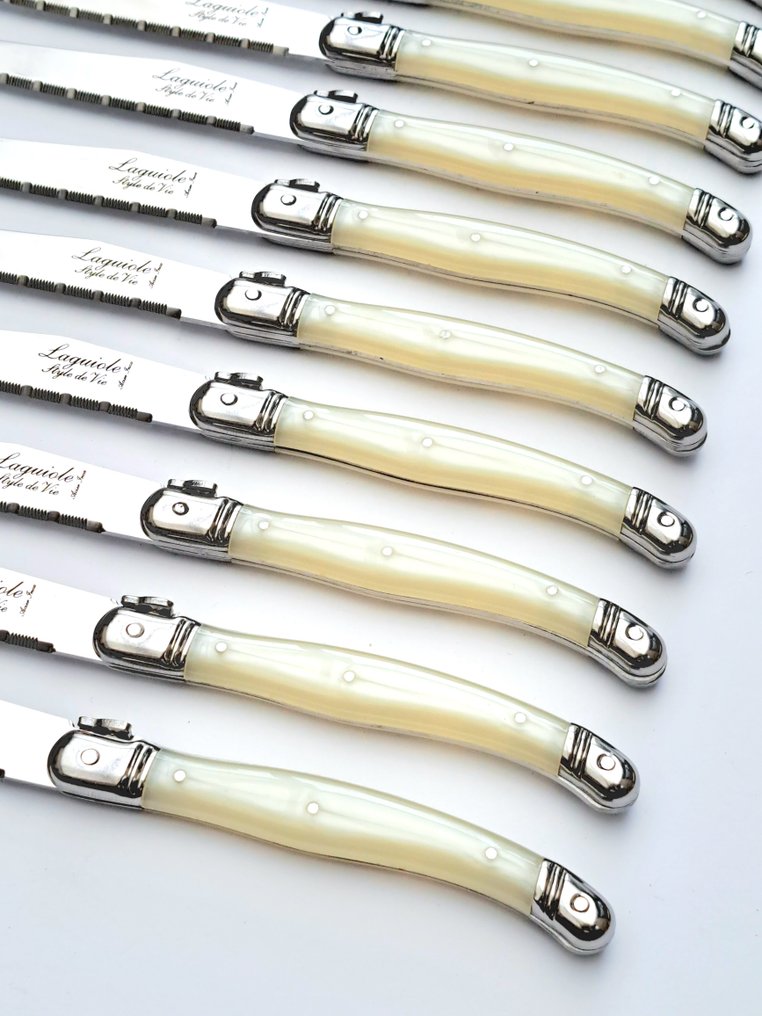 Laguiole - 12x Steak Knives - Pearl - style de - 餐刀套装 (12) - 不锈钢 #4.3