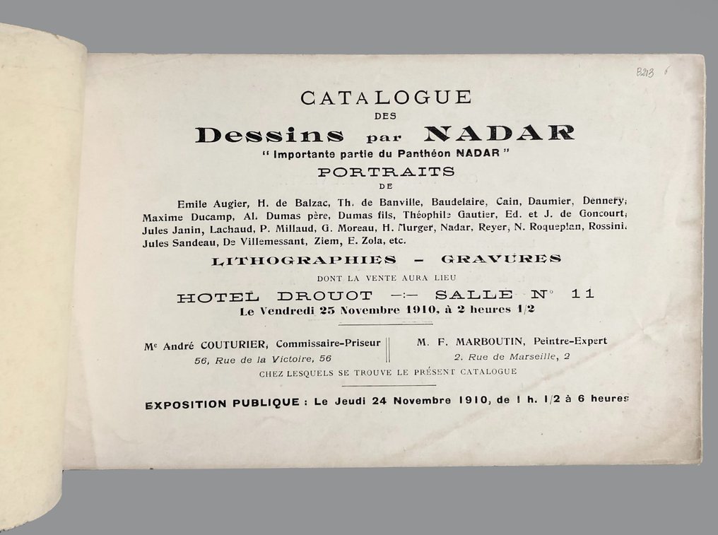 [Catalogue de vente] - Panthéon-Nadar. Vente de dessins originaux de Nadar, lithographies et gravures - 1910 #2.2