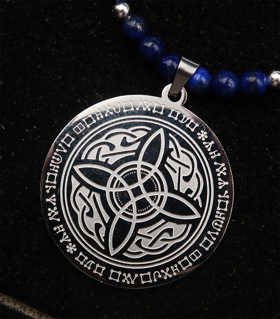 Lapis lazuli - Wiccan witch knot - Protective charm against witchcraft - Clasp, 925 silver beads - Necklace with pendant #4.3