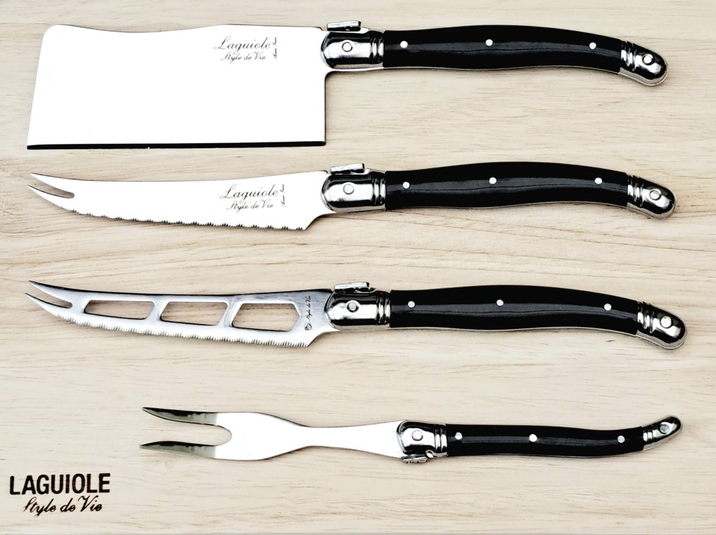 Laguiole - 8x Cheese knives - Wood Serving Board - style de - Bordknive sæt (9) - Rustfrit stål #2.1