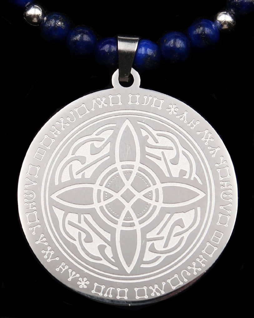 Lapis lazuli - Wiccan witch knot - Protective charm against witchcraft - Clasp, 925 silver beads - Necklace with pendant #1.0