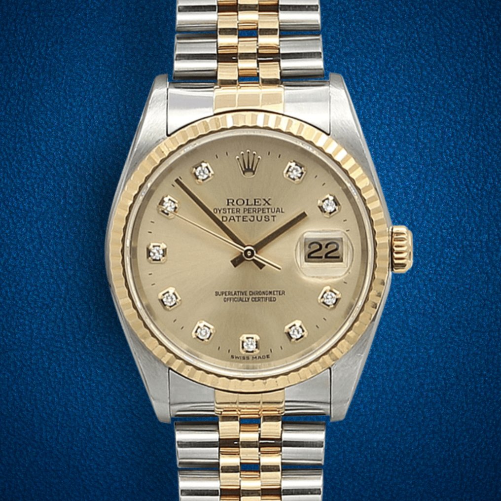 Rolex - Oyster Perpetual Datejust 36 - Champagne Big Diamonds Dial - 16233 - Unisexe - 1990-1999 #1.1