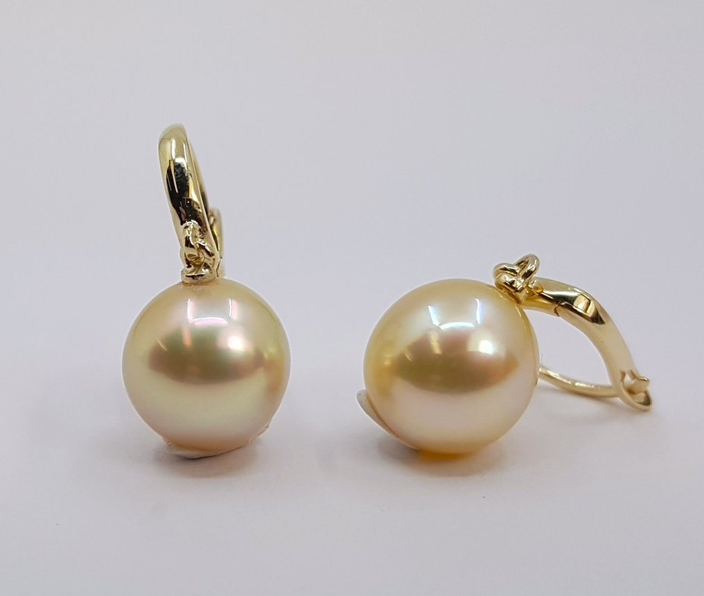 耳環 - 14 克拉 黃金 - 10x11毫米南海珍珠 #4.3