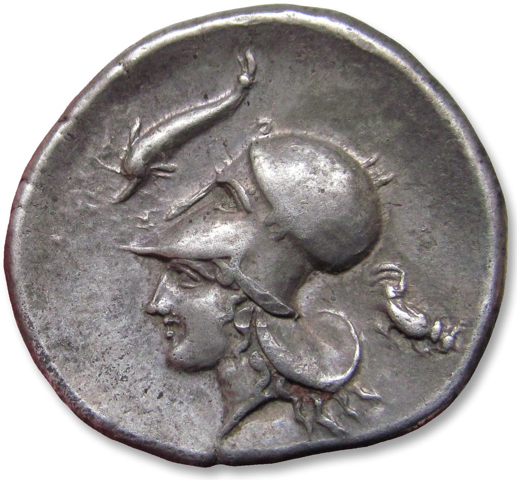 Corintia, Corinto. Stater circa 405-345 B.C. - dolphin & rooster picking ground symbol, scarcer variety - #1.1