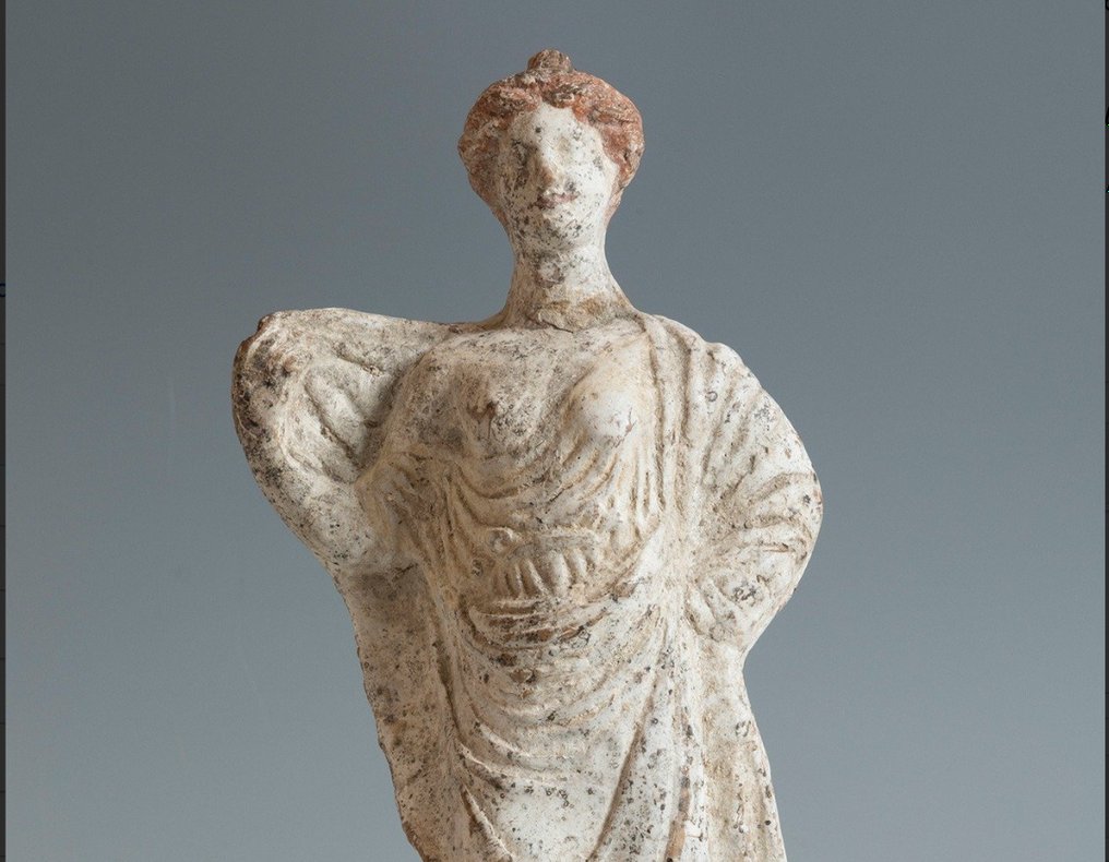Grec antique mycénien Terre cuite Très belle sculpture votive Figure féminine. Test TL. H. 26 cm. Licence d'exportation espagnole #1.1