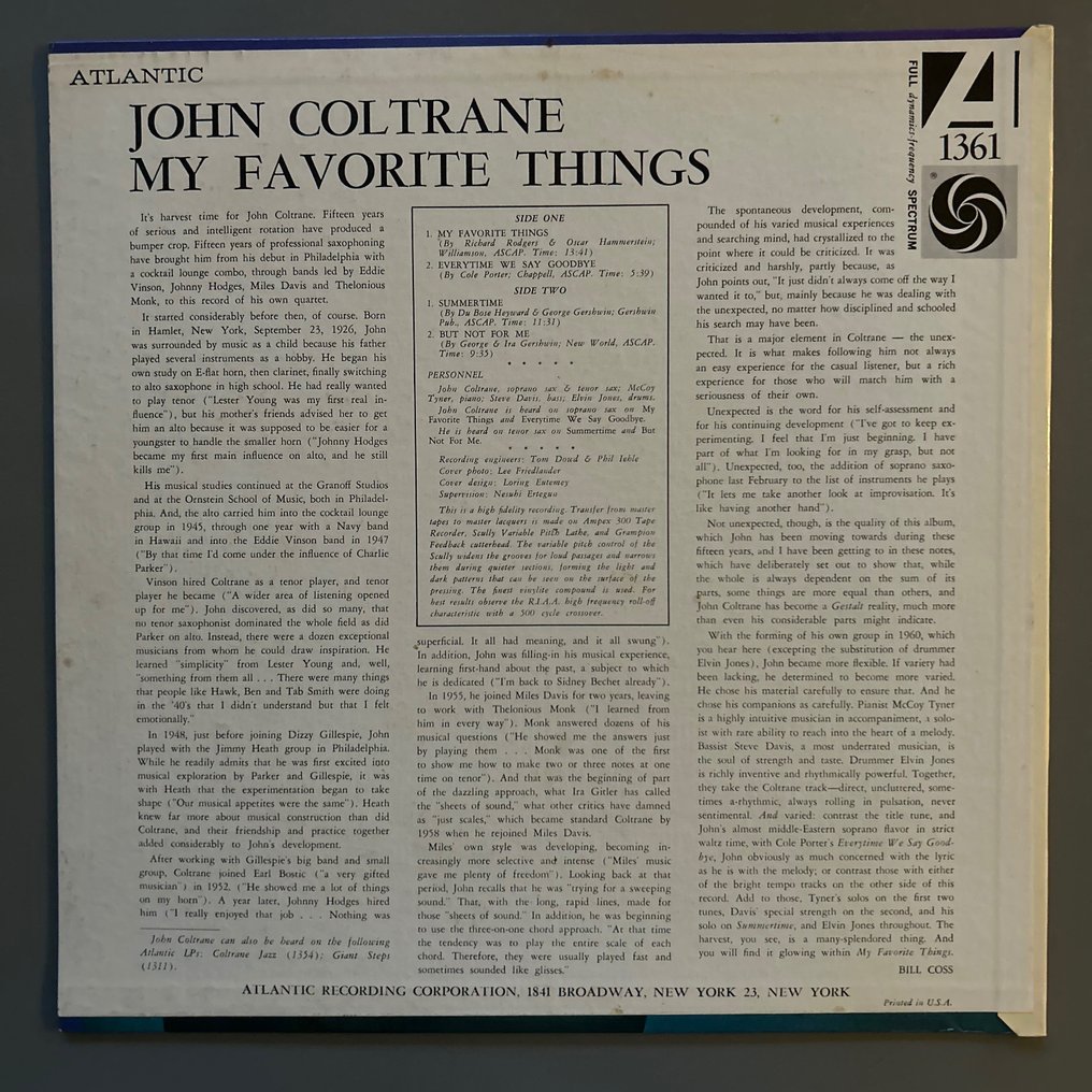 John Coltrane - My Favorite Things (1st mono pressing) - 單張黑膠唱片 - 第1單聲道按壓 - 1961 #1.2