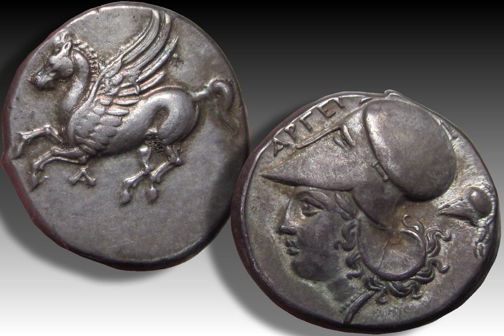 阿卡纳尼亚，阿戈斯 ·阿菲洛奇姆. Stater circa 340-300 B.C. - small crested Corinthian helmet as control symbol - #2.1