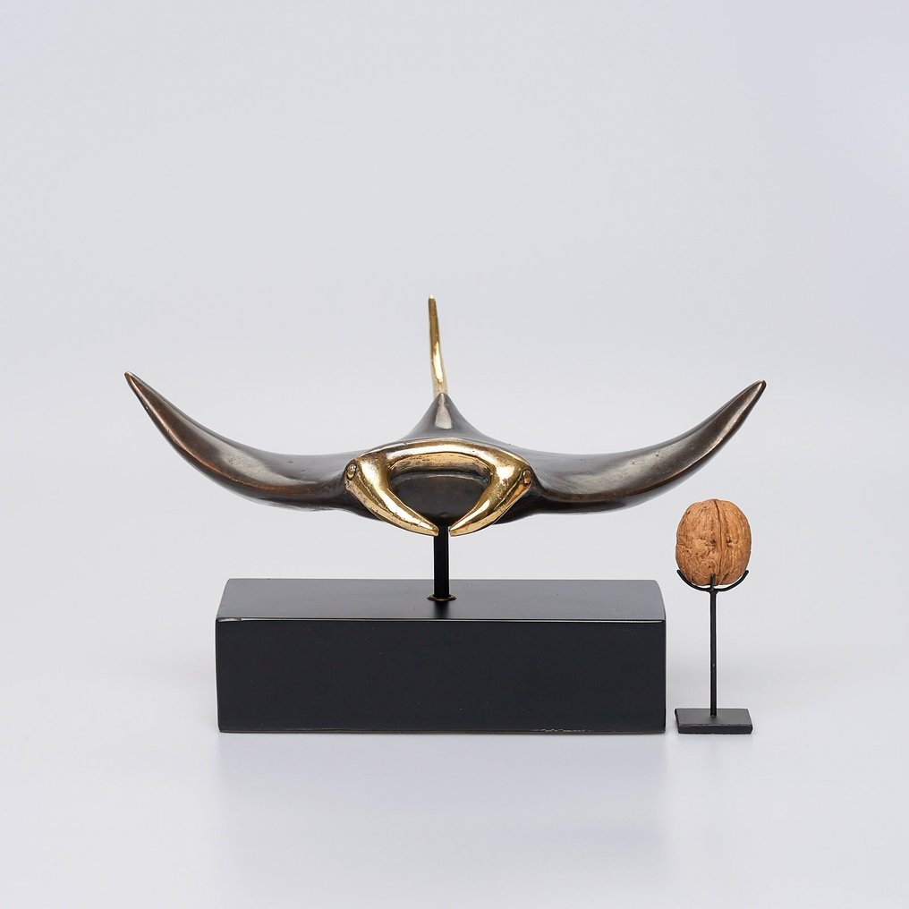 Skulptur, NO RESERVE PRICE - Bronze Manta Ray Sculpture with Polished Accents on Base - 16 cm - Bronze #2.1