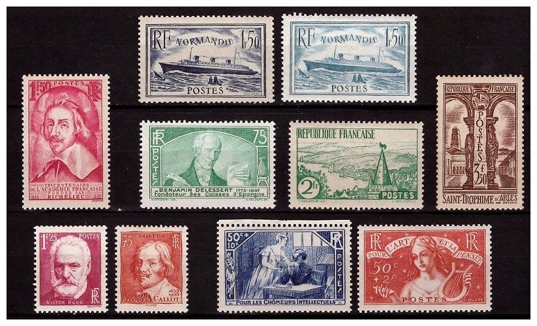Franța 1935 - Anul complet, din Normandia. - Yvert n°299 au n°308** 1er choix MNH #1.0