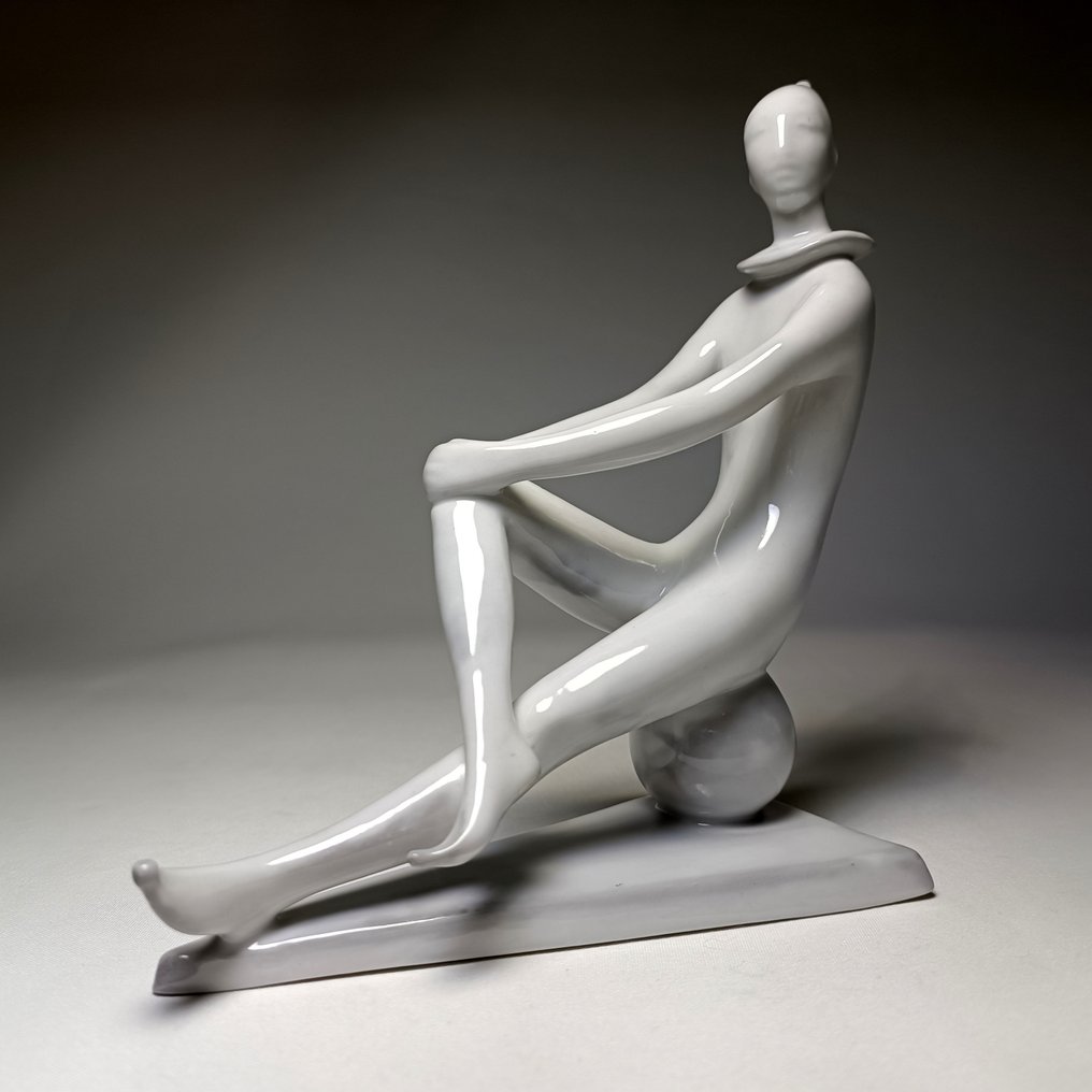 Zsolnay - Janos Torok (1932-1996) - Skulptur, Sitting Clown - 16.5 cm - Porzellan - 1962 #2.1
