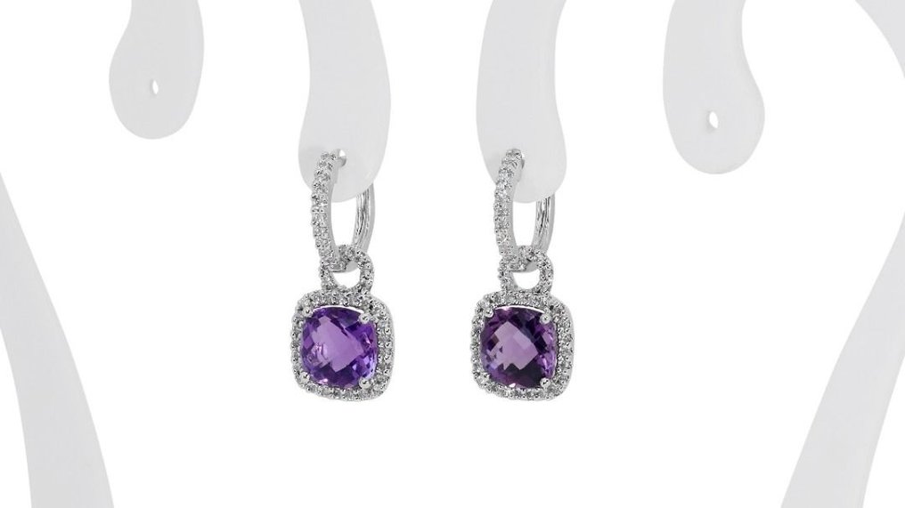 耳環 - 18 克拉 白金 -  4.70ct. tw. 紫水晶 - 鉆石 #3.1
