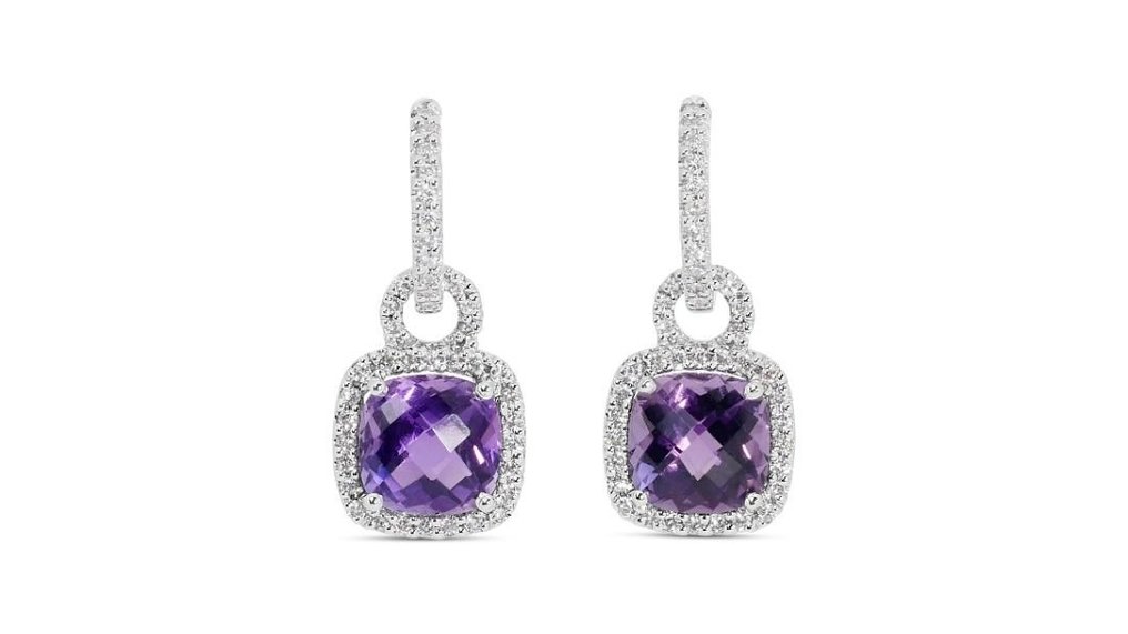 耳環 - 18 克拉 白金 -  4.70ct. tw. 紫水晶 - 鉆石 #1.1