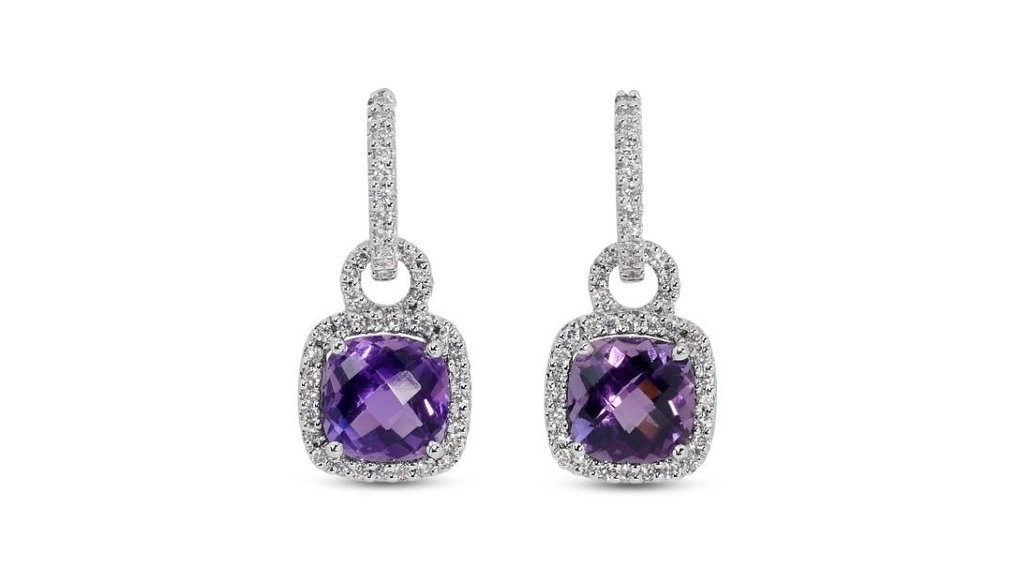 耳环 - 18K包金 白金 -  4.70ct. tw. 紫水晶 - 钻石 #2.1