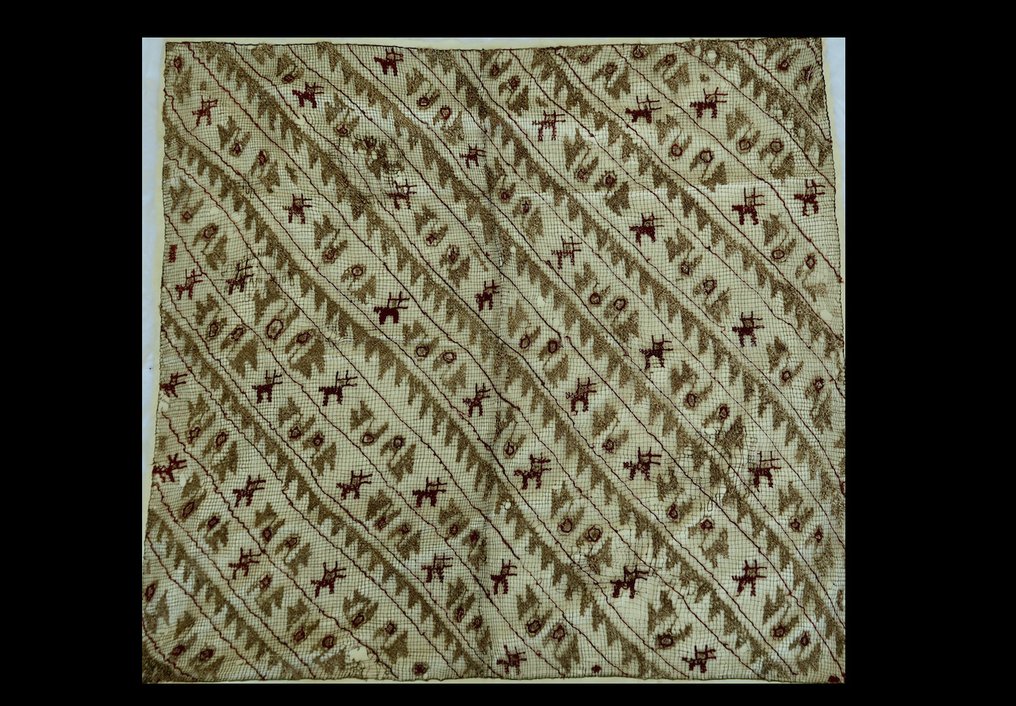 Cultura Chancay Pizzo di garza di cotone Copricapo tessuto. Licenza di esportazione spagnola - 103 cm #1.1