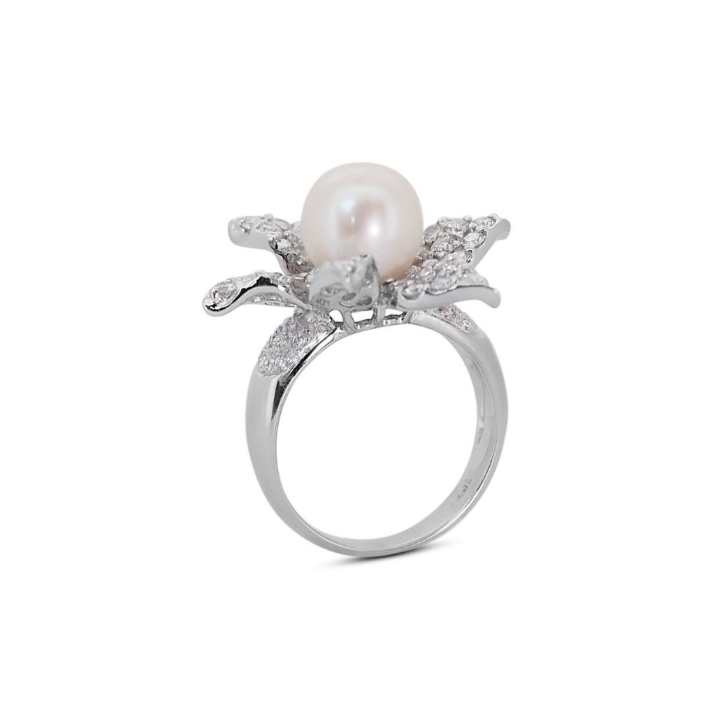 Ring - 18 kt. White gold -  2.22ct. tw. Pearl - Diamond #2.1