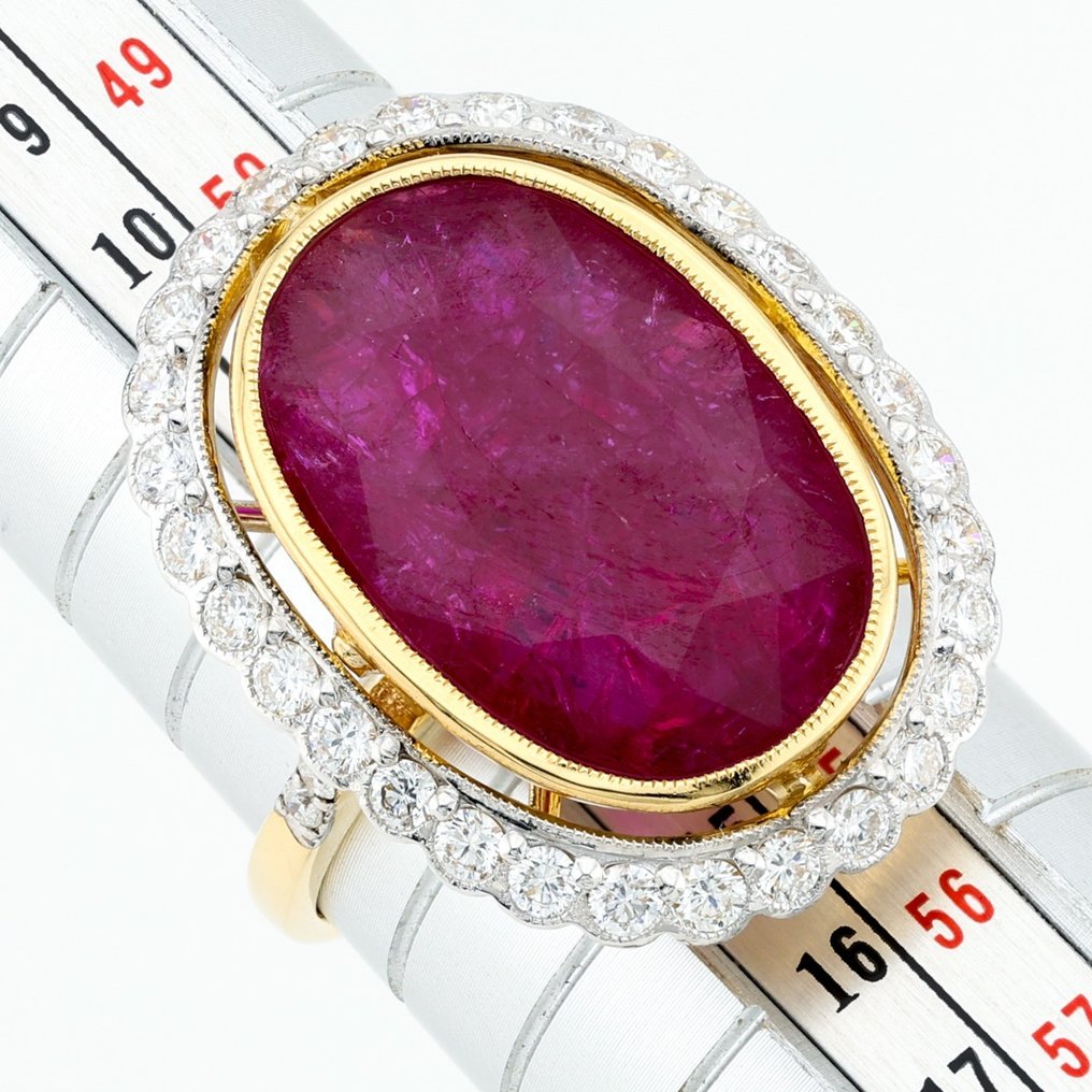 GRS - "No Heat" Mozambique Ruby 7.57 & Diamond Combo - Ring - 18 kt Gelbgold, Weißgold #2.1