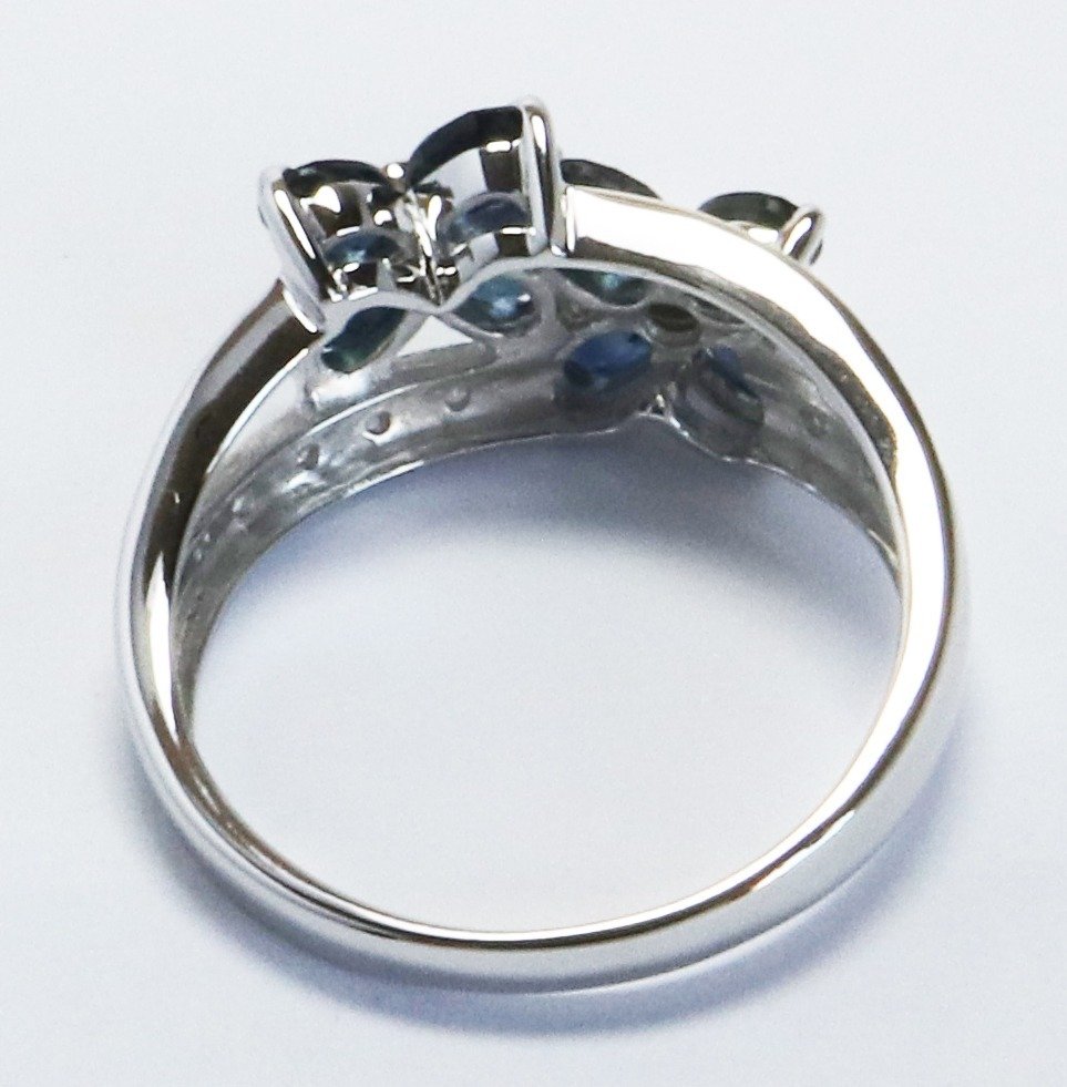 戒指 - 14K包金 白金 蓝宝石 - 钻石 #4.3