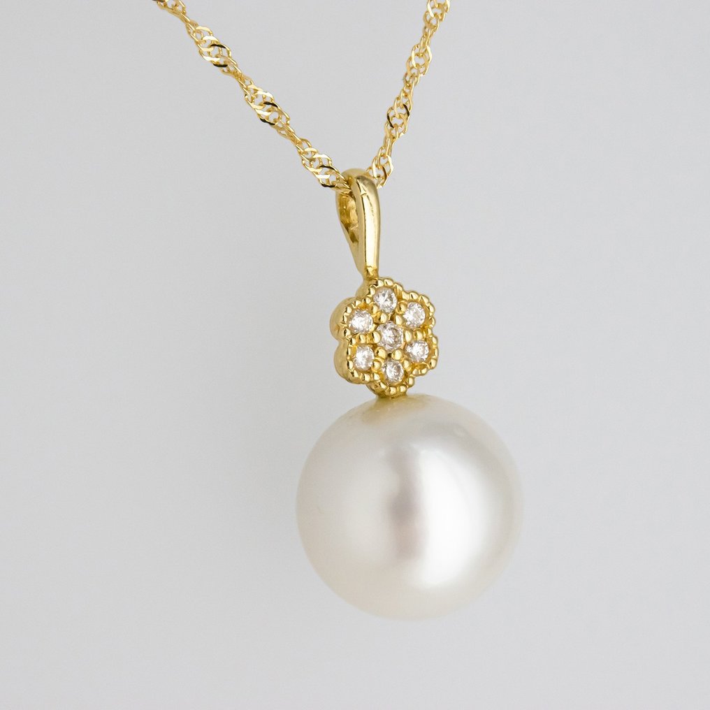 Pendentif - 18 carats Or jaune Diamant  (Naturelle) - Perle #1.2