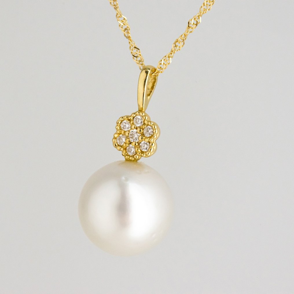 吊坠 - 18K包金 黄金 钻石  (天然) - 珍珠 #2.1