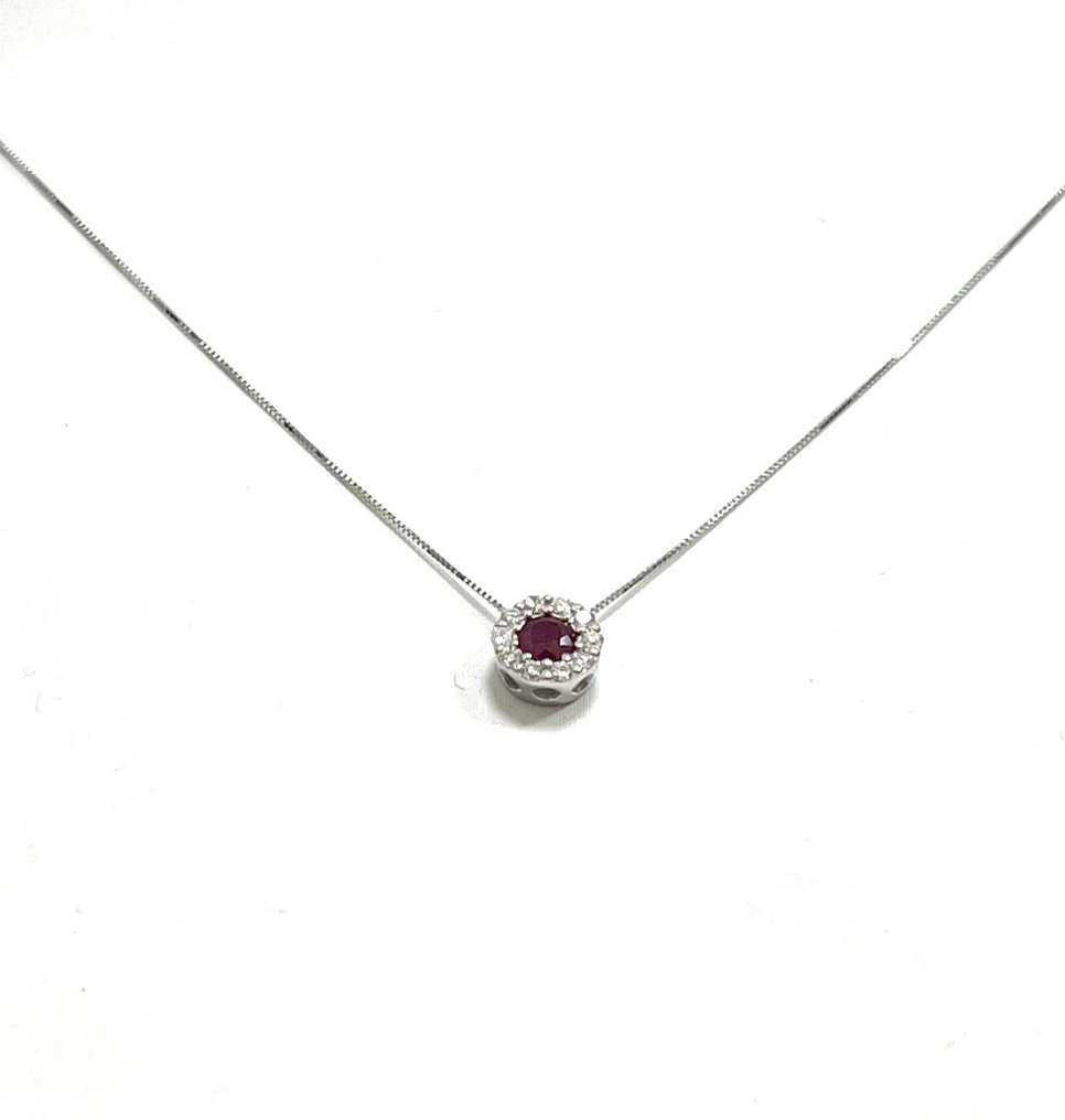 Necklace with pendant White gold Ruby - Diamond  #1.1