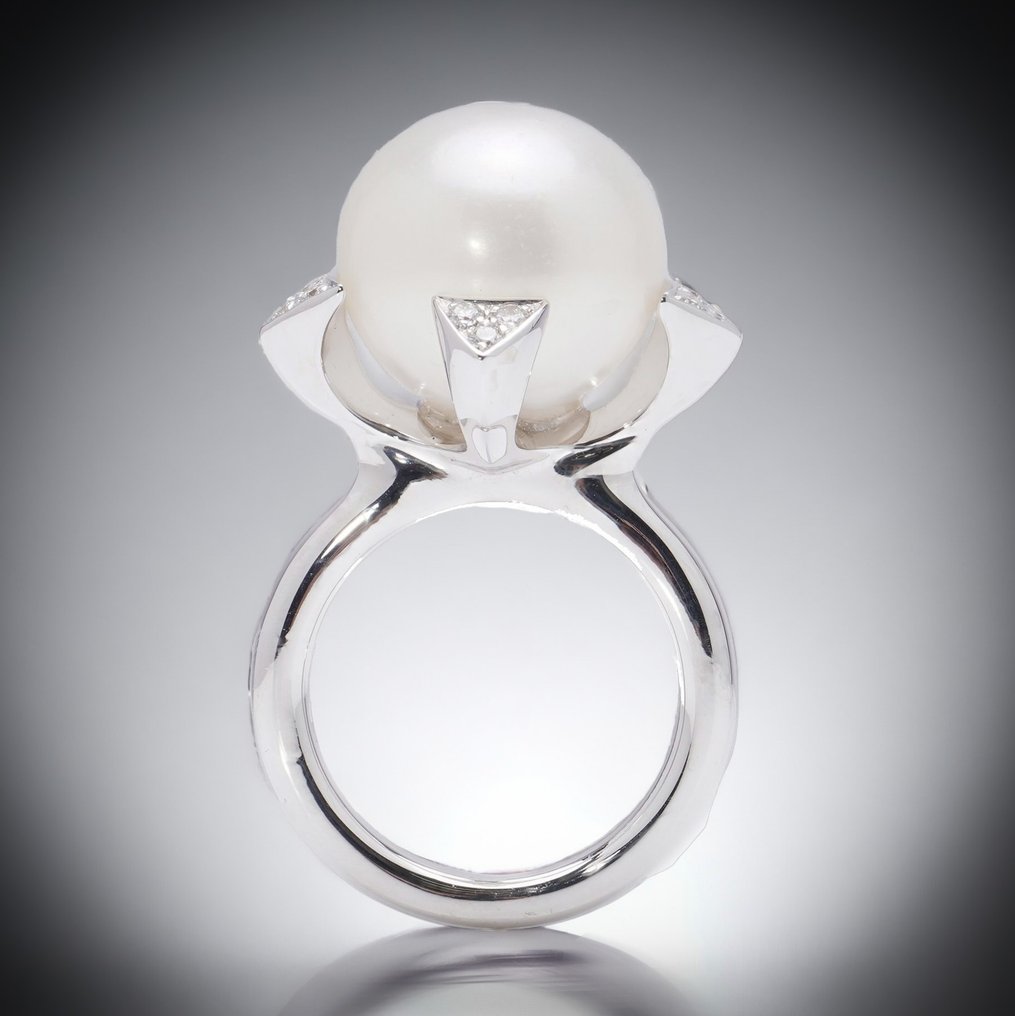 Inel 18kt. inel de cocktail cu perle de cultură din aur alb din Marea Sudului #1.1