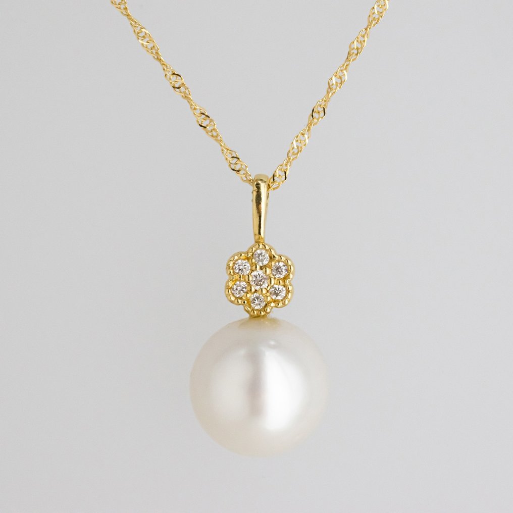 Pendentif - 18 carats Or jaune Diamant  (Naturelle) - Perle #1.1