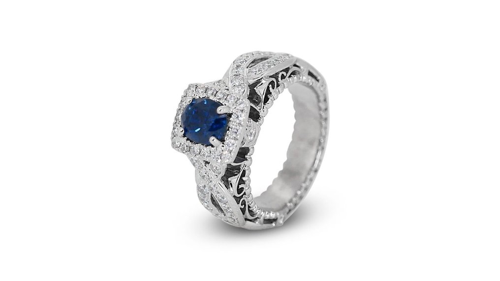 Ring - 18 kt. White gold -  3.27ct. tw. Sapphire - Diamond #2.2
