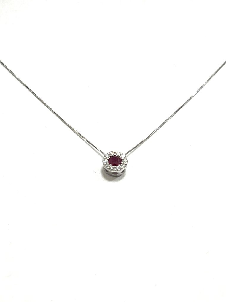 Necklace with pendant White gold Ruby - Diamond  #2.1
