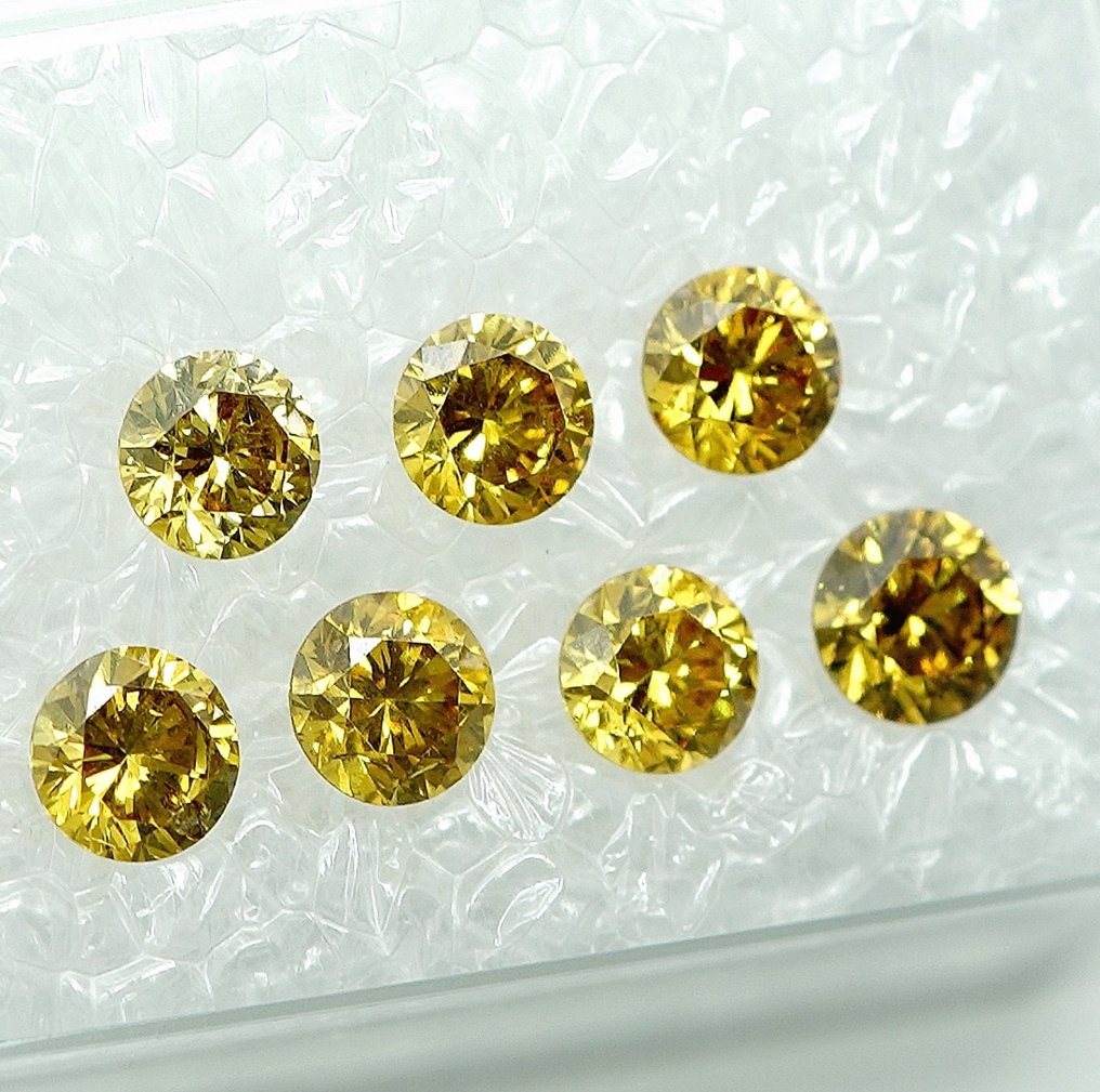 7 pcs Διαμάντι (Φυσικού χρώματος) - 1.09 ct Απαλό πορτοκαλί Κίτρινο - VS1, SI1 - Gem Report Antwerp (GRA) #3.2