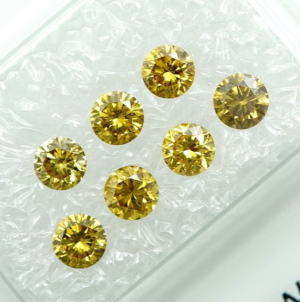 7 pcs Διαμάντι (Φυσικού χρώματος) - 1.09 ct Απαλό πορτοκαλί Κίτρινο - VS1, SI1 - Gem Report Antwerp (GRA) #2.1
