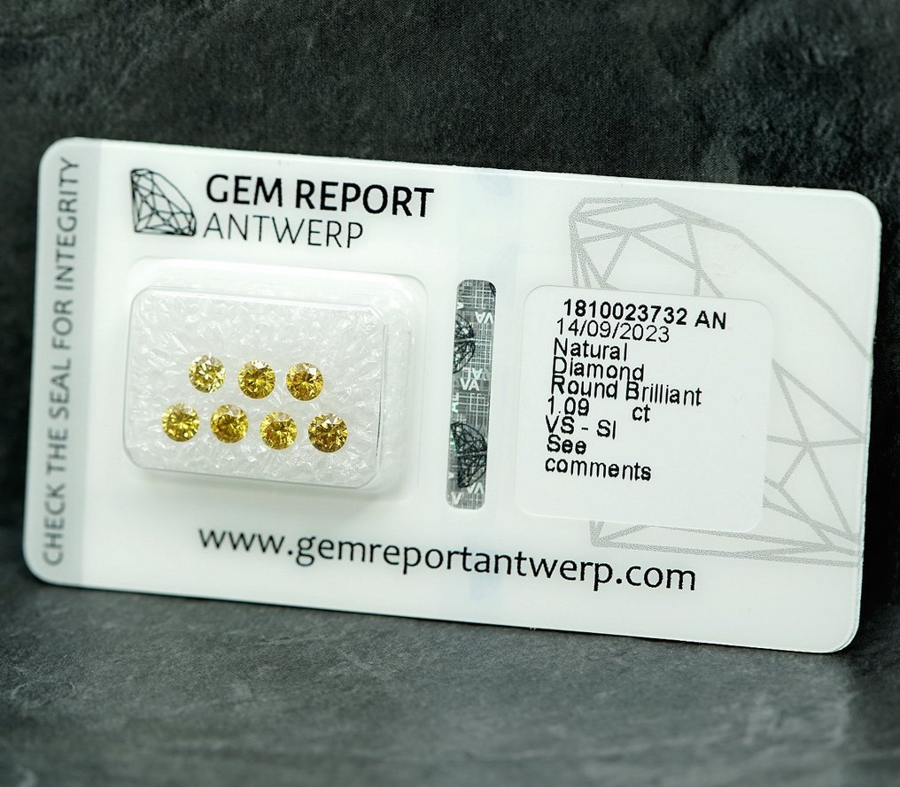 7 pcs Διαμάντι (Φυσικού χρώματος) - 1.09 ct Απαλό πορτοκαλί Κίτρινο - VS1, SI1 - Gem Report Antwerp (GRA) #4.3