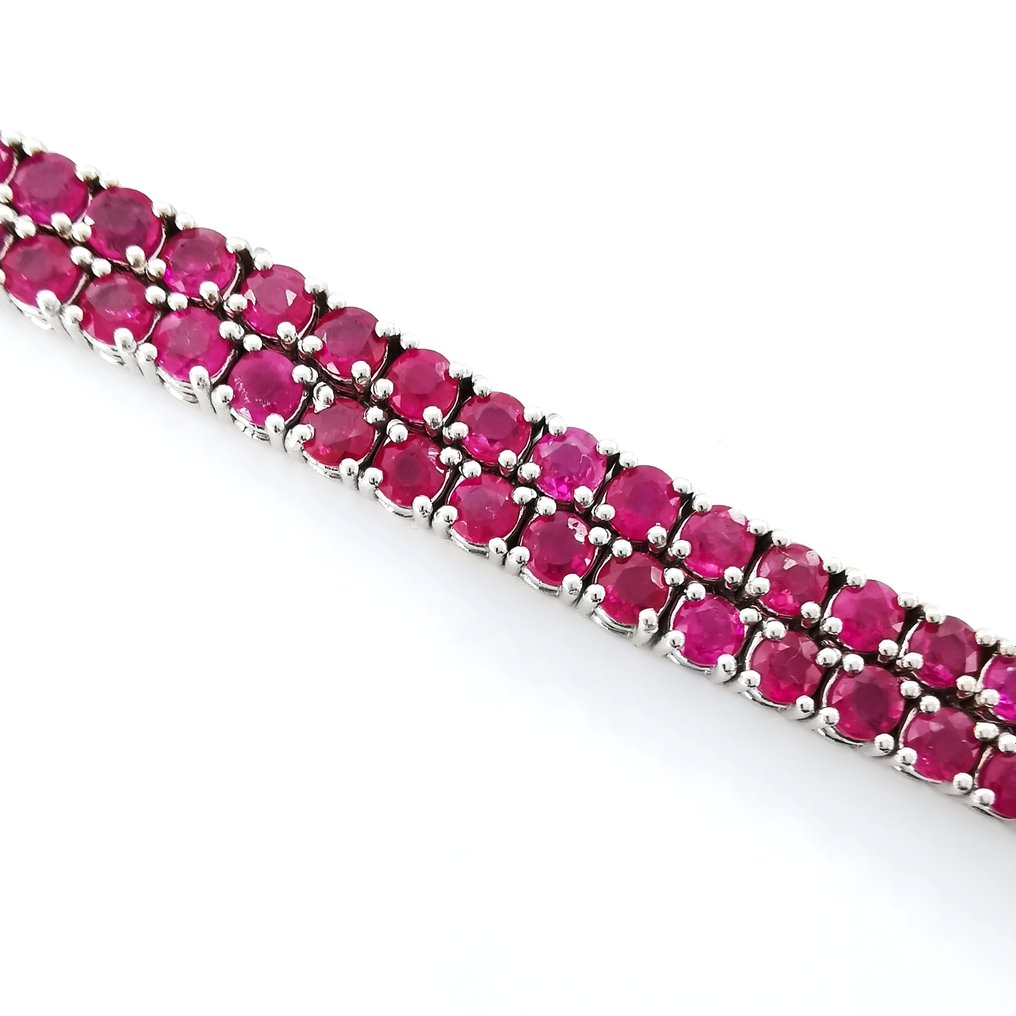 20.85 ct Natural Red Ruby classic tennis Necklace - 21.36 gr. - Halsketting Witgoud Robijn #2.1