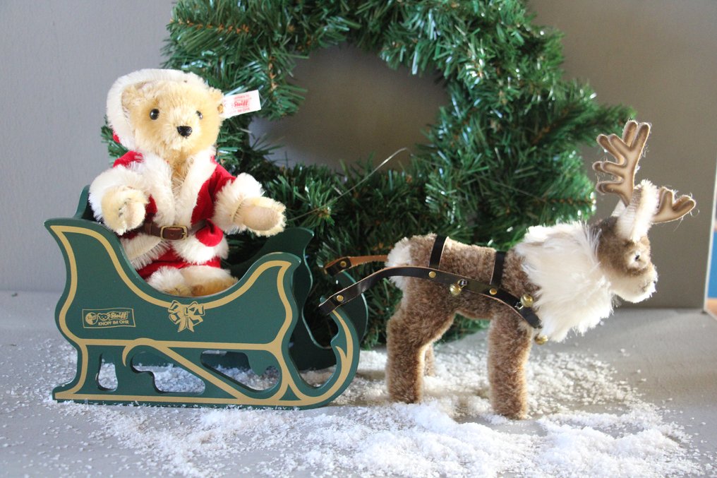 Steiff: Teddybeer kerstman met arreslee en rendier - Αρκουδάκι #1.0