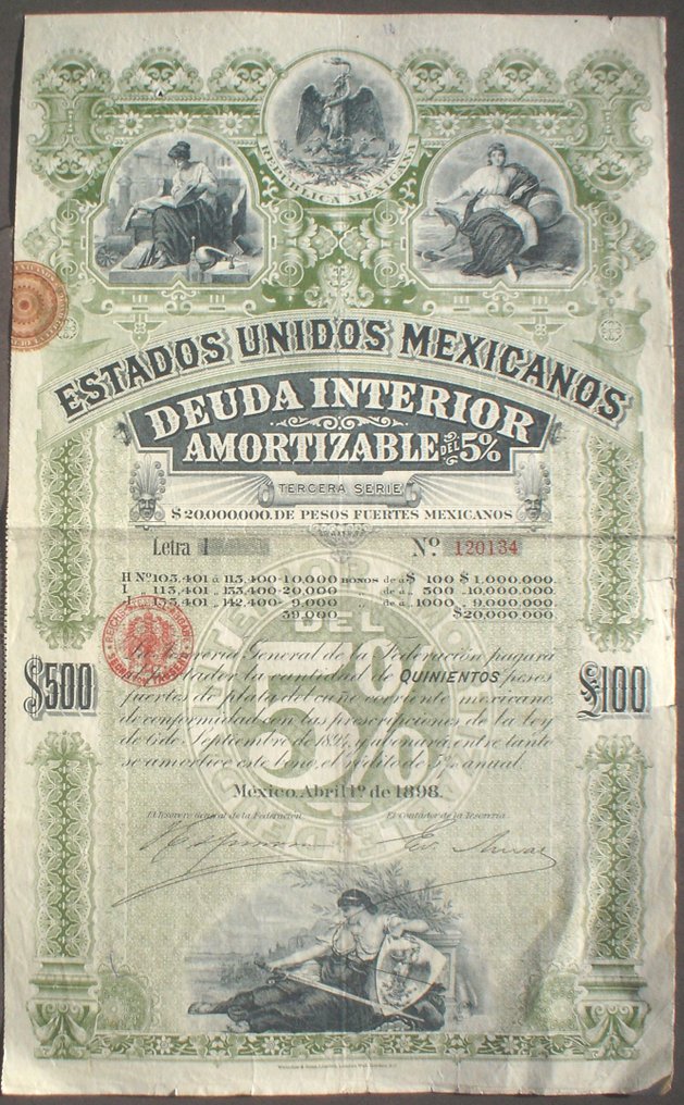 Συλλογή ομολόγων ή μετοχών - Πιστοποιητικά κρατικών ομολόγων του Μεξικού 20 + 100 £ χωρίς ακύρωση + περισσότερα #3.1