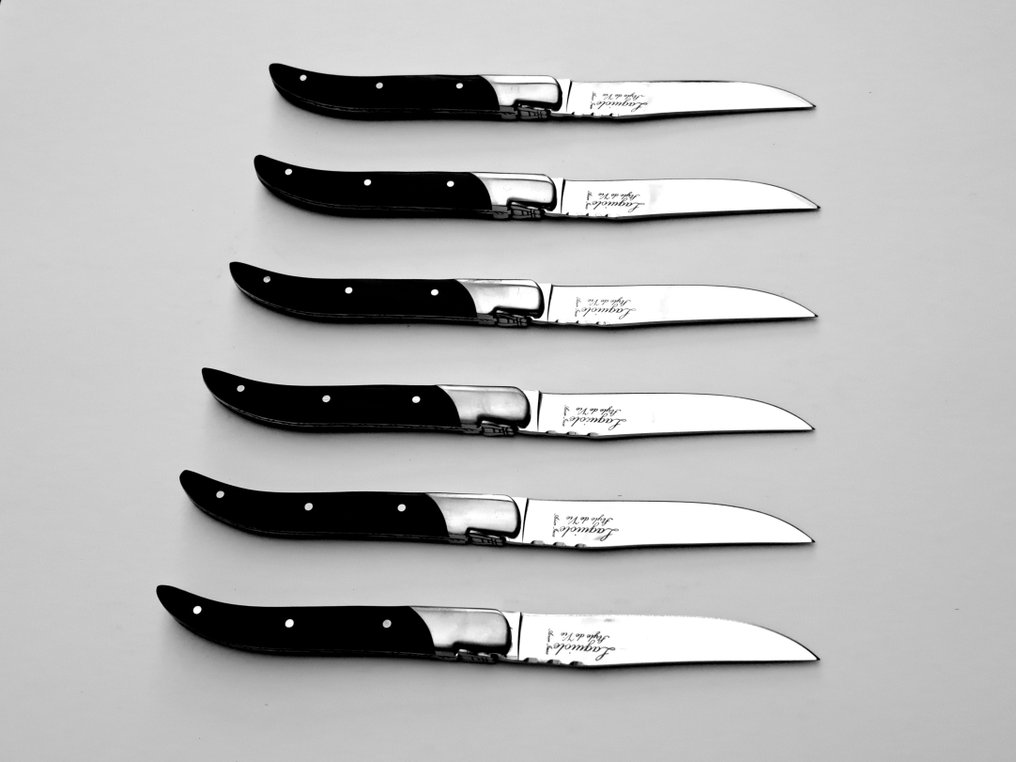 Laguiole - 6x Luxury Steak Knives - Black Ebony Wood - style de - 餐刀套装 (6) - 不锈钢 #2.1