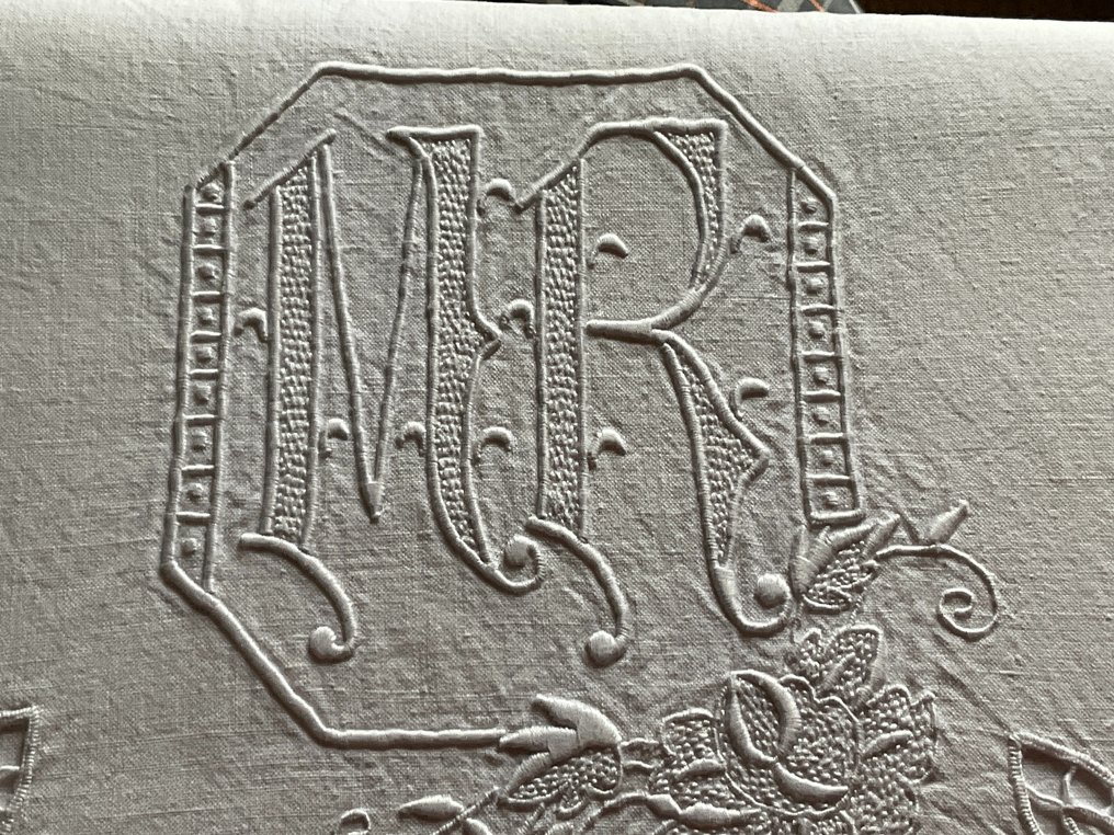LINEN BED LINEN WITH INITIALS M.R. Bed sheet 2.9 m 2 m Catawiki