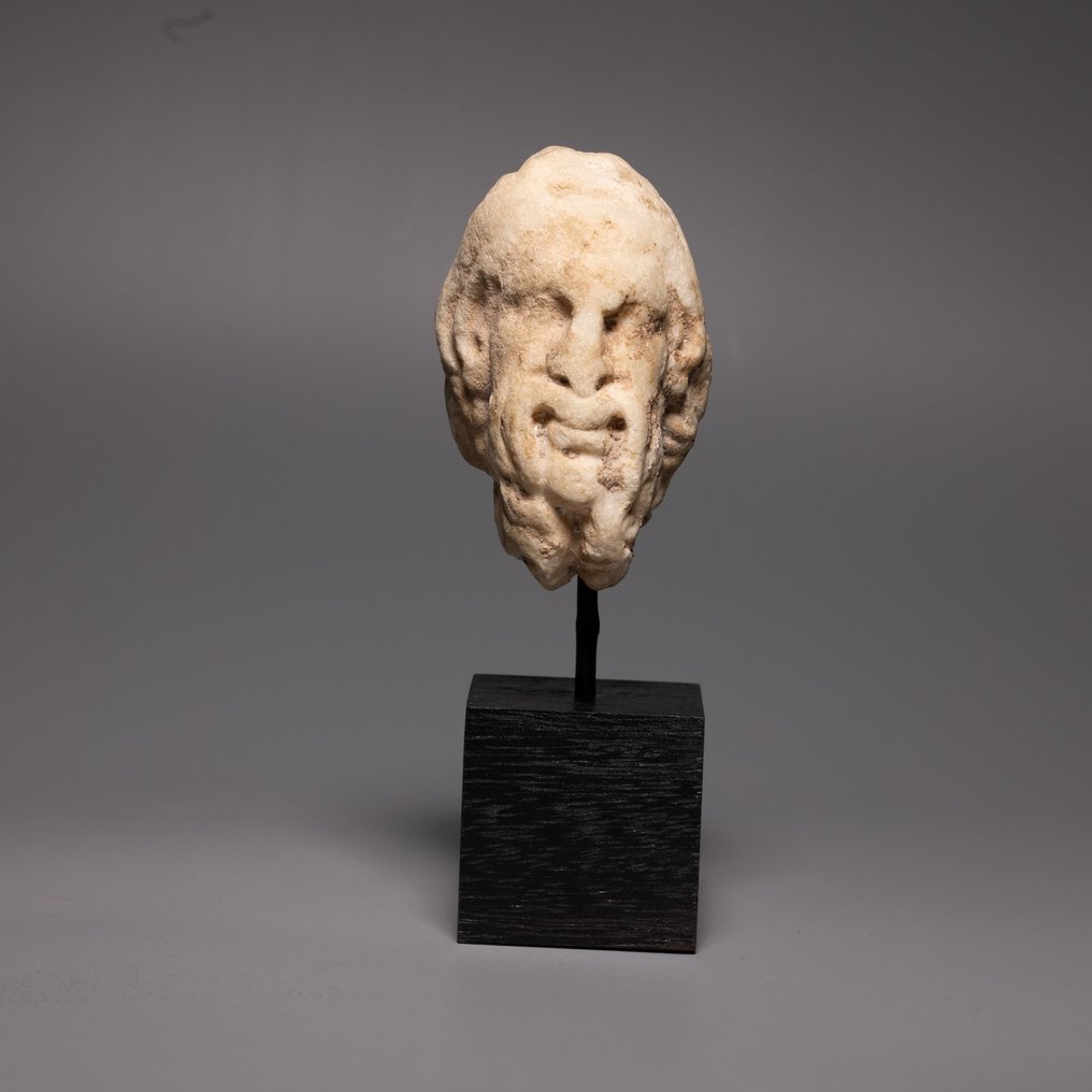 Epoca Romanilor Bronz Cap de sculptură de satir sau faun. 8,5 cm H. Secolul I - II d.Hr. Foarte fin. #2.1