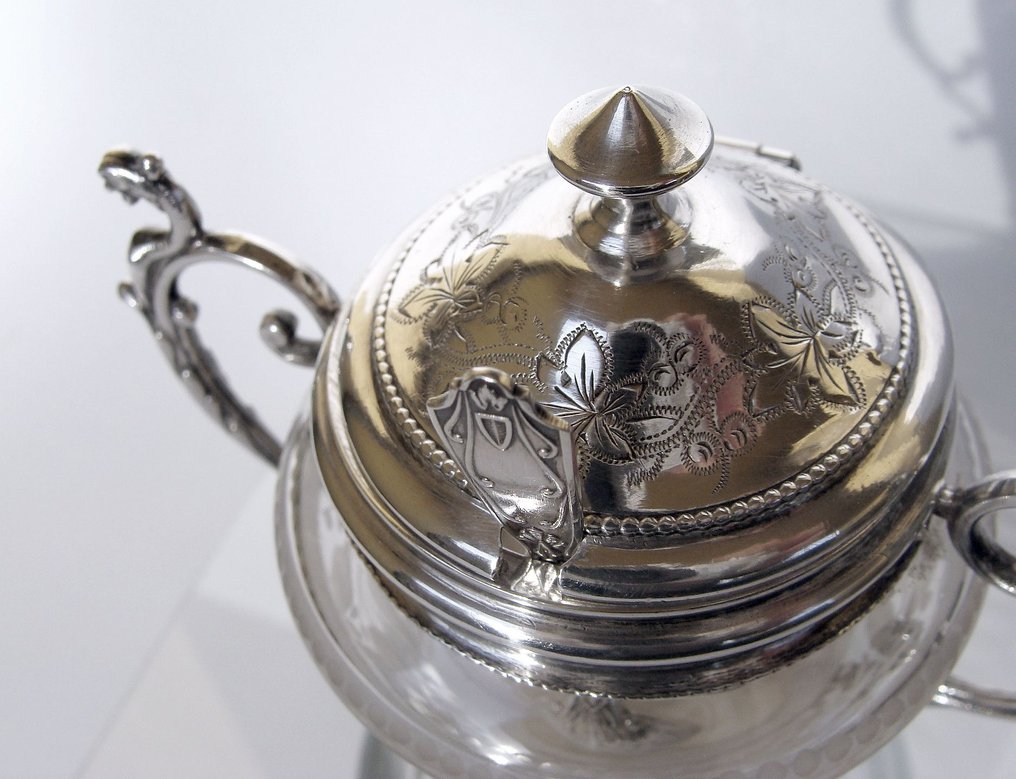 Alphonse Debain - Krydderibeholder - Sølv, Glas - Sennepskrukke #2.1