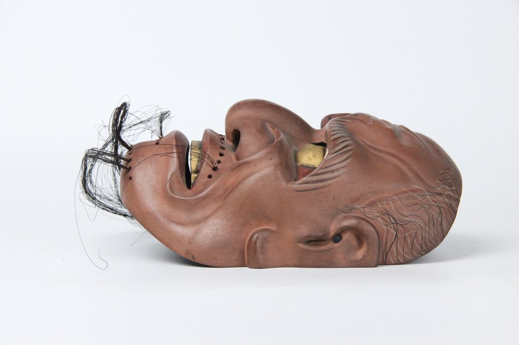 日本能乐面具 - 木, 古董能剧面具：“Namenubu Akuō” - 带有突出鼻子肿块的传统面具 #2.2