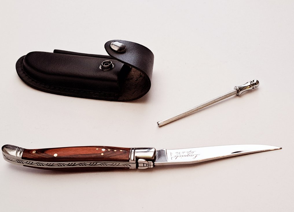 Laguiole - Luxury Pocket Knife, Sharpener & Leather Cover - Rose Wood - 摺刀 (3) #2.1