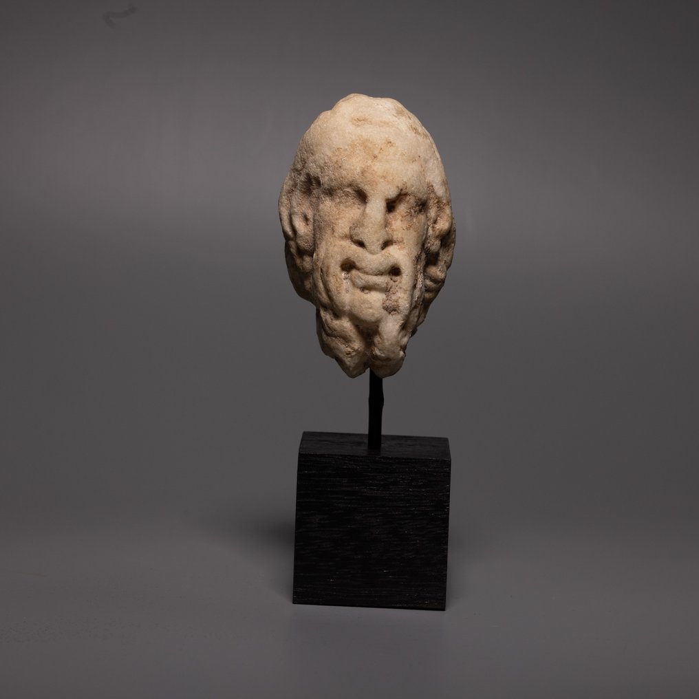 Epoca Romanilor Bronz Cap de sculptură de satir sau faun. 8,5 cm H. Secolul I - II d.Hr. Foarte fin. #1.2