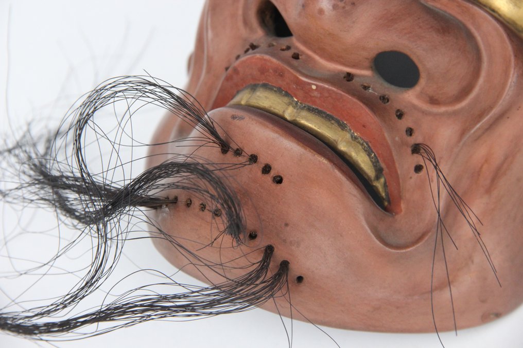 Noh面具 - 木, 古董能劇面具：「Namenubu Akuō」 - 帶有突出鼻子腫塊的傳統面具 #3.2