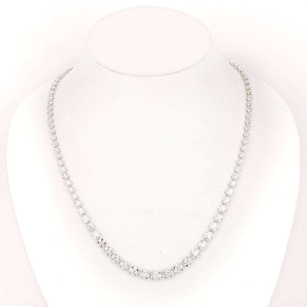 Necklace - 18 kt. White gold -  7.79ct. tw. Diamond  (Natural) #1.1