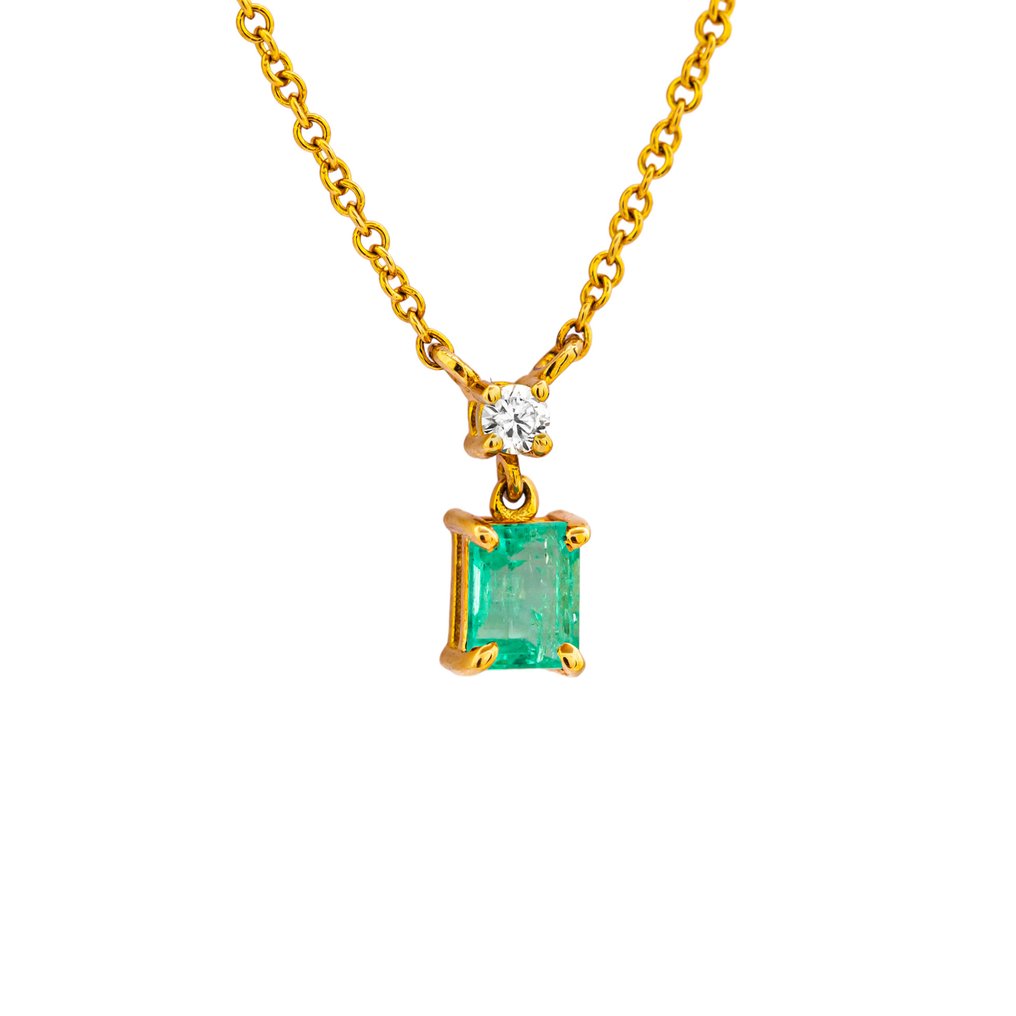 Collana Oro giallo -  0.52ct. tw. Smeraldo - Diamante #3.1