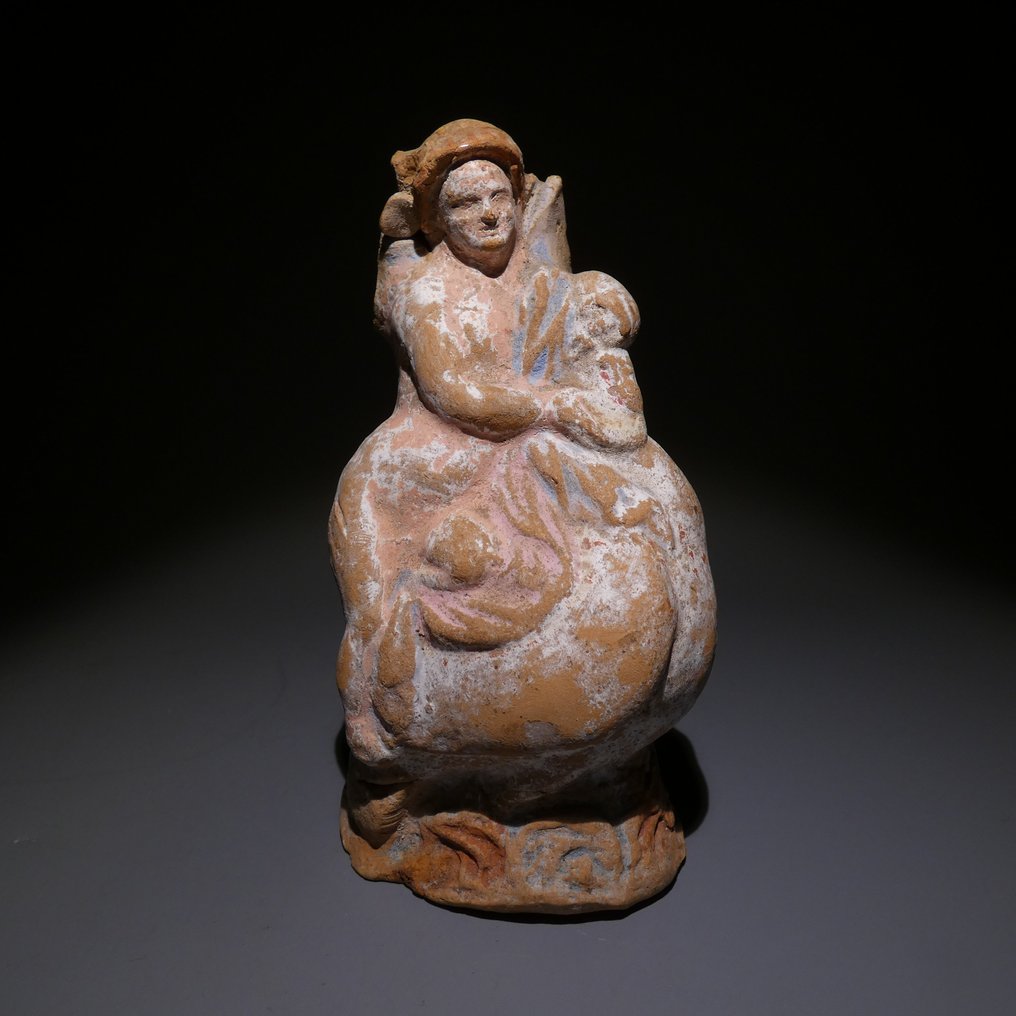 Altgriechisch Terracotta Eros auf einem Schwan. 13,5 cm H. Sehr schön. #2.1