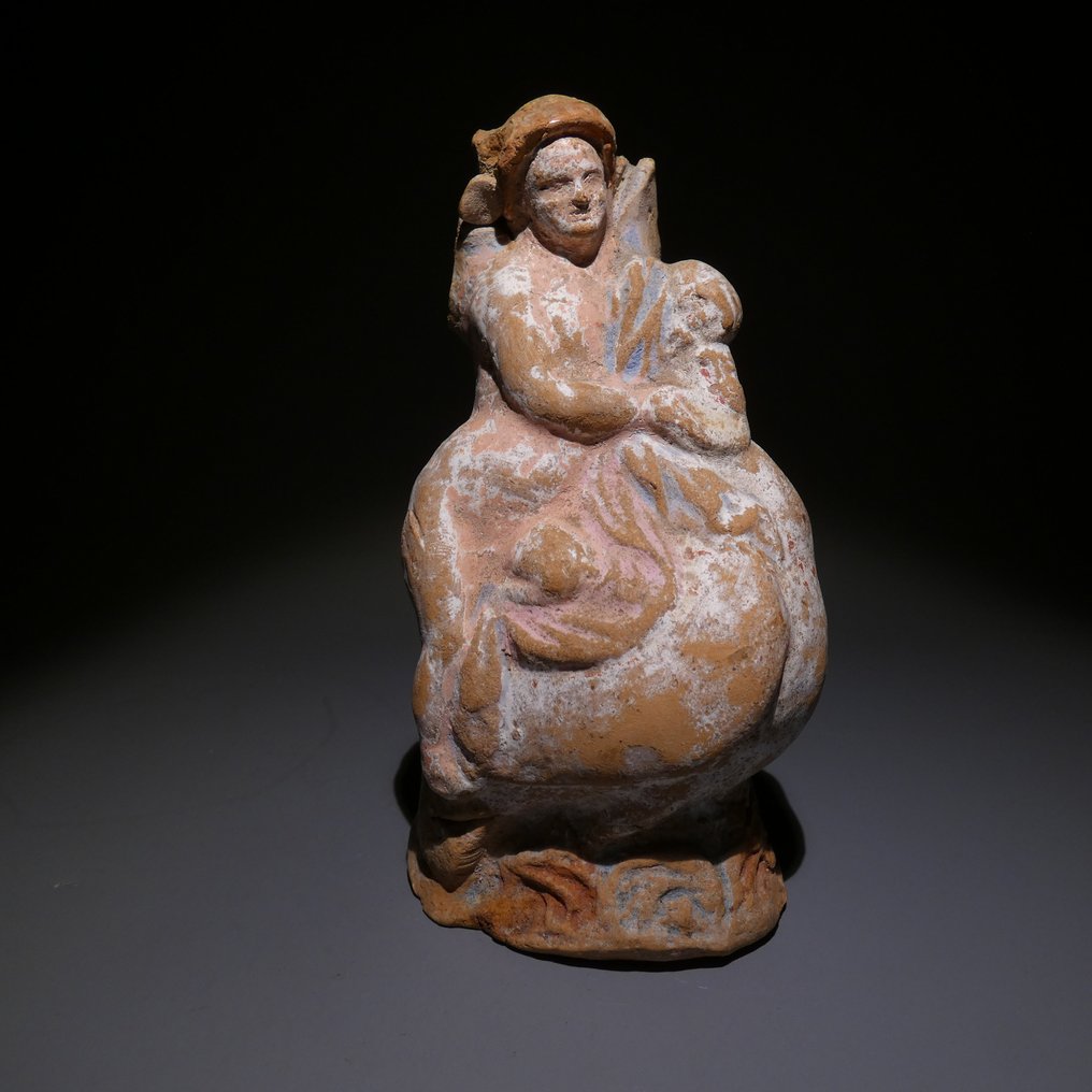 Altgriechisch Terracotta Eros auf einem Schwan. 13,5 cm H. Sehr schön. #1.1