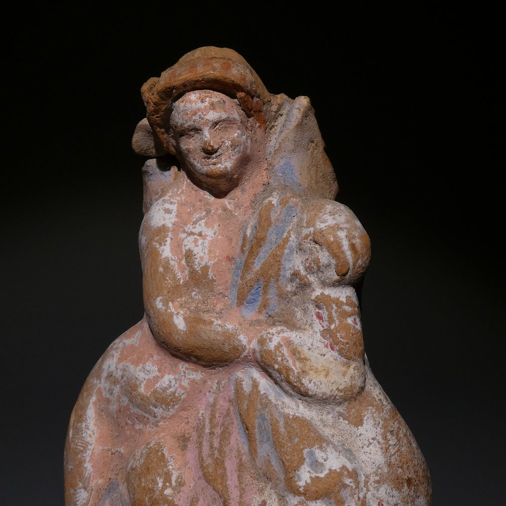 Oud-Grieks Terracotta Eros op een zwaan. 13,5 cm H. Zeer mooi. #1.1
